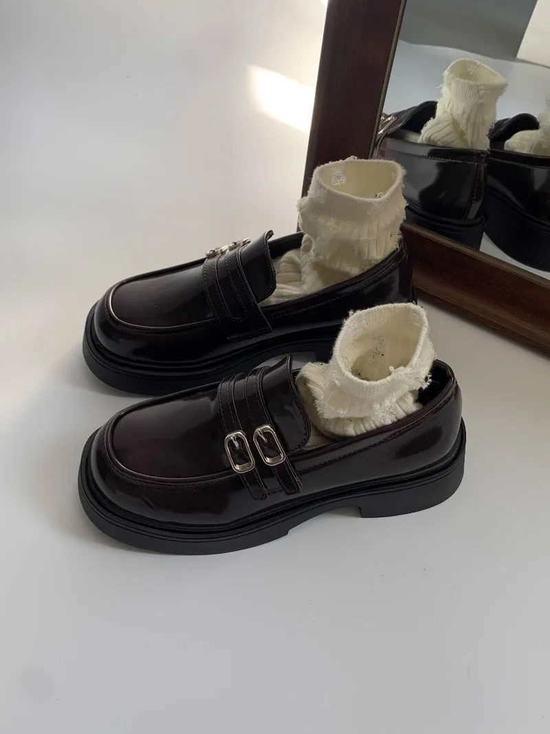 Double Buckle Patent Leather Loafers