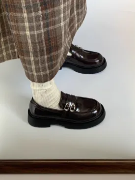 Double Buckle Patent Leather Loafers