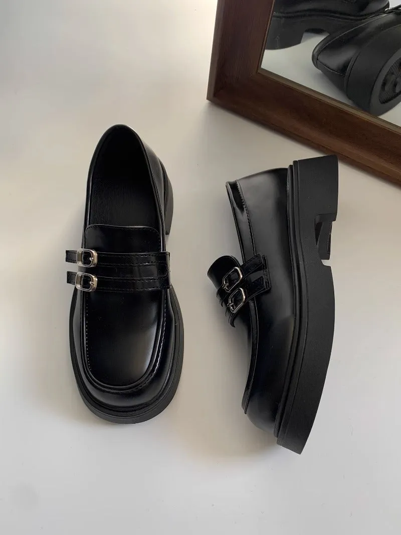 Double Buckle Patent Leather Loafers