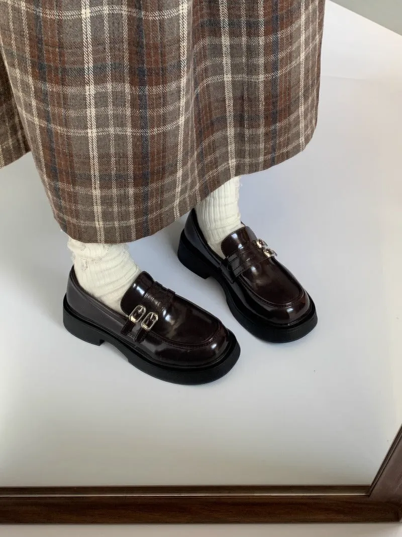 Double Buckle Patent Leather Loafers