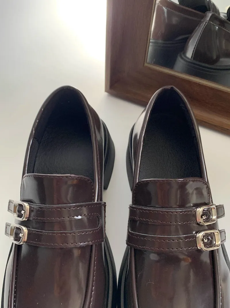 Double Buckle Patent Leather Loafers