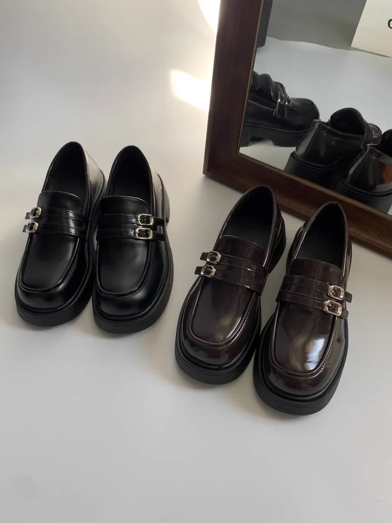Double Buckle Patent Leather Loafers