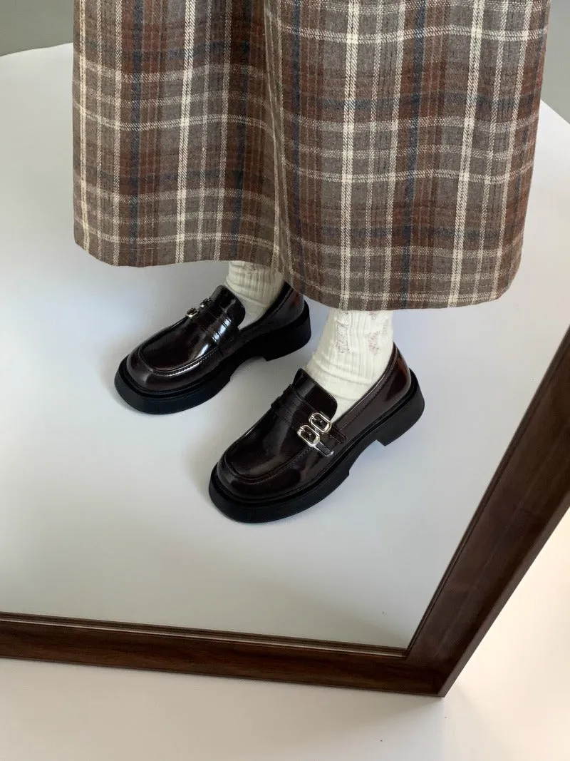Double Buckle Patent Leather Loafers