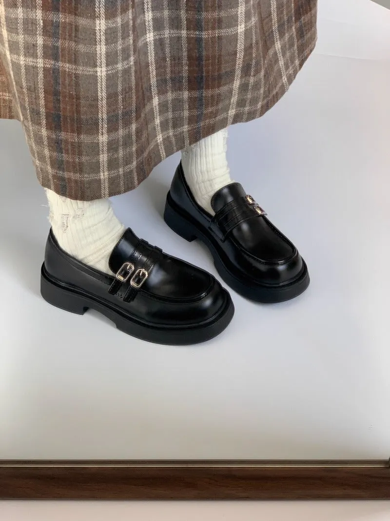 Double Buckle Patent Leather Loafers