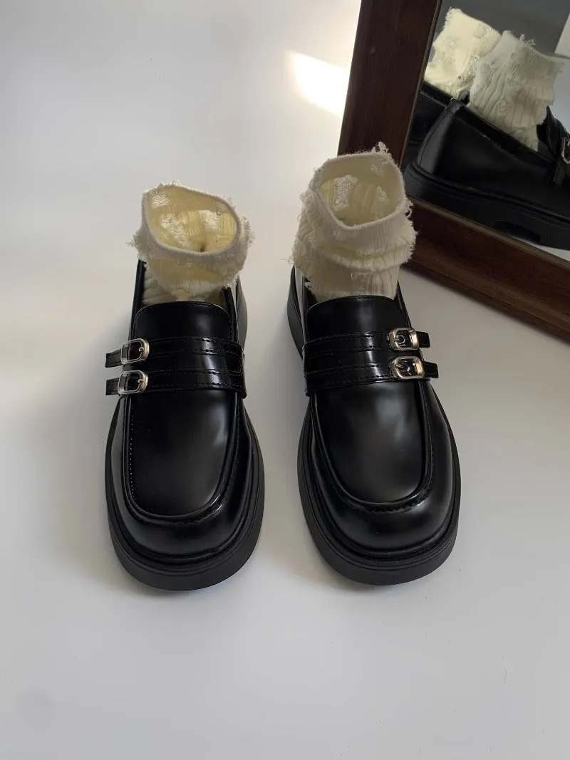 Double Buckle Patent Leather Loafers