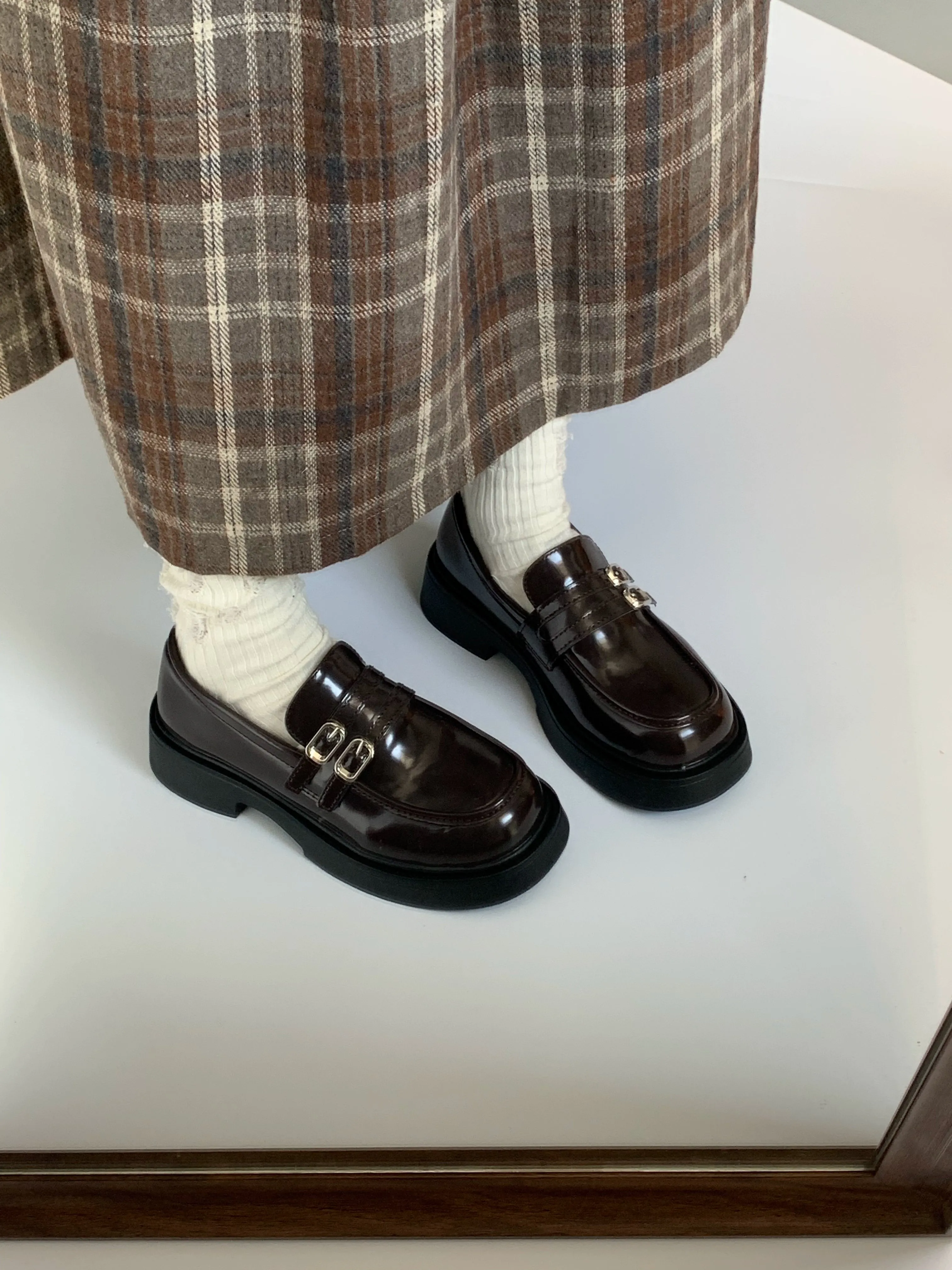 Double Buckle Patent Leather Loafers