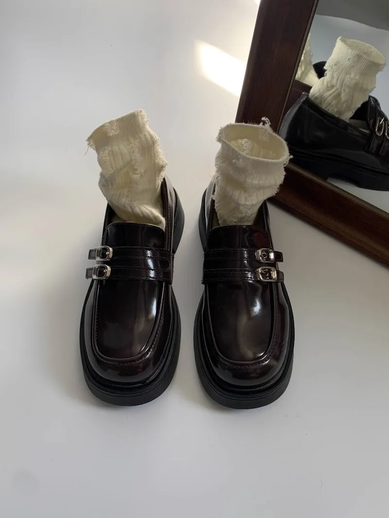 Double Buckle Patent Leather Loafers