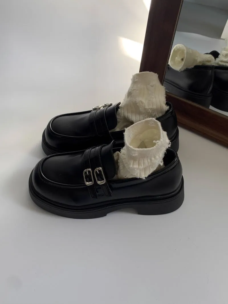 Double Buckle Patent Leather Loafers