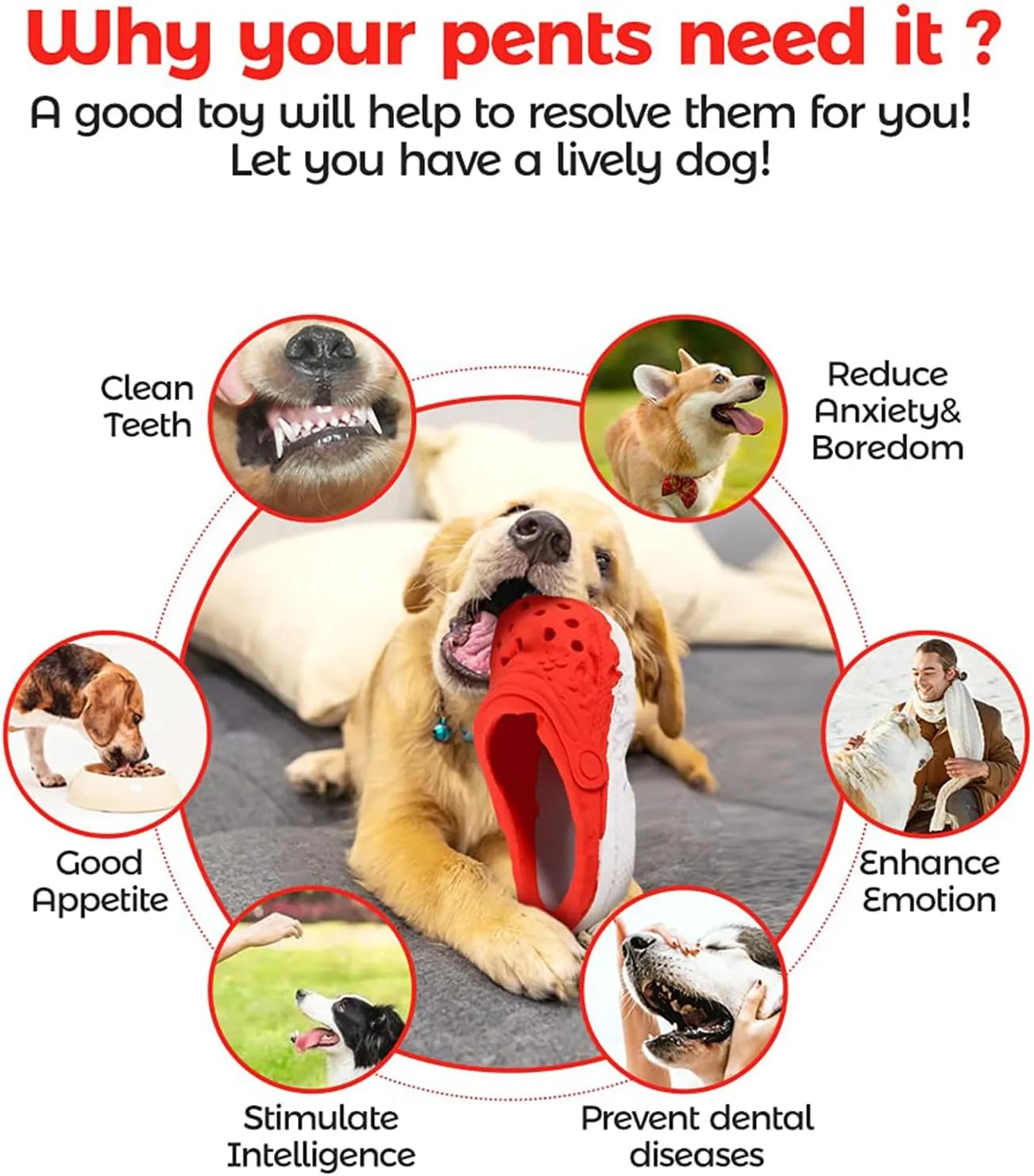 Durable Rubber Slipper Toy Interactive Puppy Toys Aggressive Chewers Small Meduium Breed,Dog Tough Toys for Pet Training and Cleaning Teeth,Indestructible Dog Toys for Aggressive Chewers (Slipper-Red)