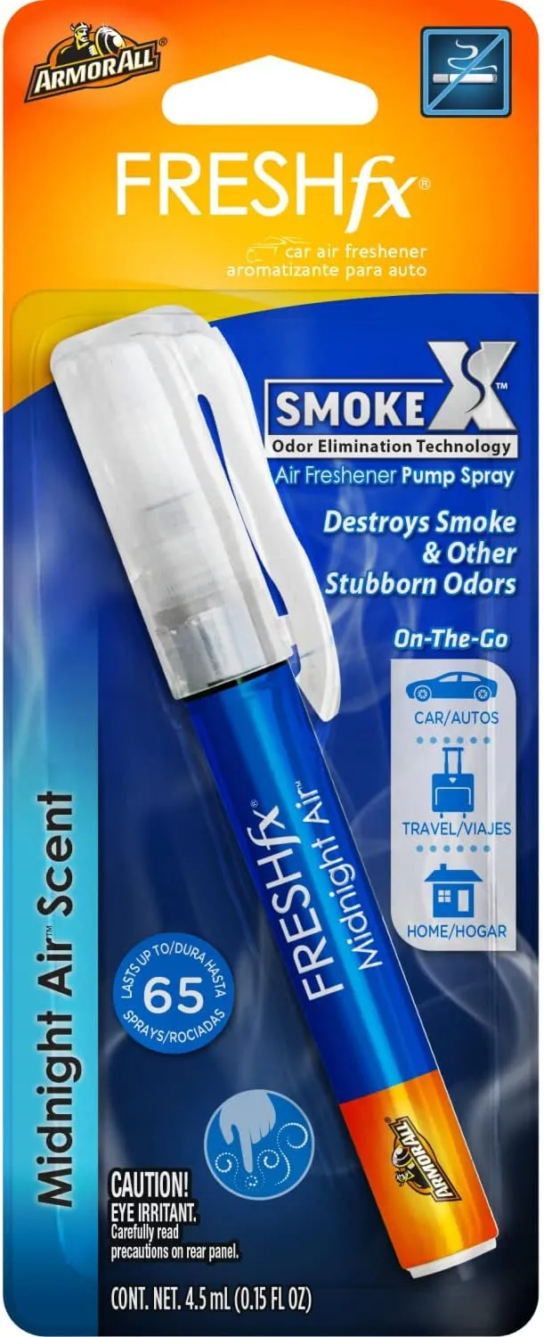 Fresh FX Smoke X Car Odor Eliminator Spray Pump by Armor All, On-The-Go Car Air Freshener Spray, Midnight Air Scent, 0.15 Oz
