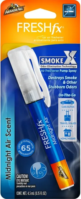 Fresh FX Smoke X Car Odor Eliminator Spray Pump by Armor All, On-The-Go Car Air Freshener Spray, Midnight Air Scent, 0.15 Oz
