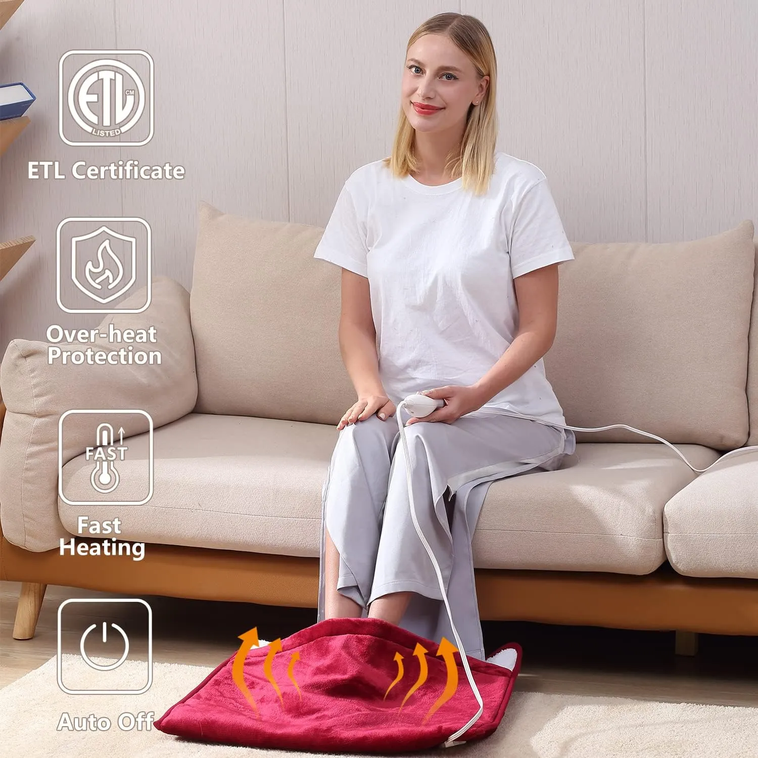 Gintao Electric Heated Foot Warmers for Men and Women,Foot Heating Pad Electric with Fast Heating Technology,Heating Pad Feet Warmer Auto Shut Off with 3 Temperature Setting,2220 inches,Red