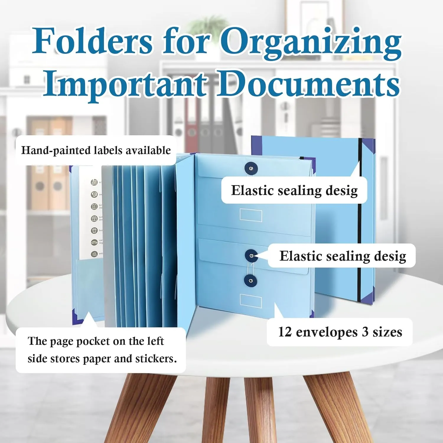 Important Document Organizer, Folio Folders with Pockets .Folder with Labels Pockets, for Emergency Documents, Birth Certificates, Damage Resistant Folder,Passports, School & Offices (Blue)