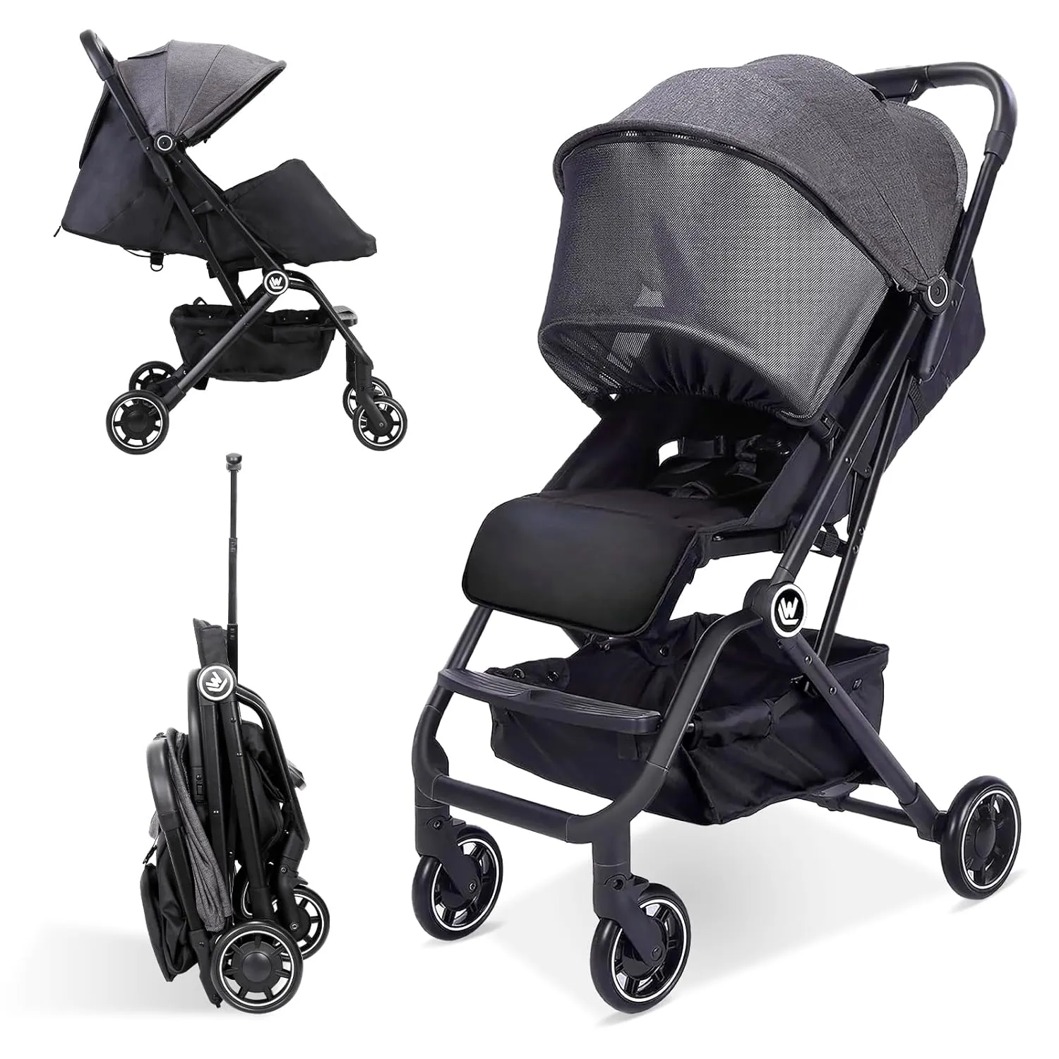 Lightweight Baby Stroller, Upgrade Compact Travel Stroller with Hidden All-Inclusive Foot Cover & Sleep Shade, One Hand Easy Foldable Pram, Oversize Basket for Airplane Travel