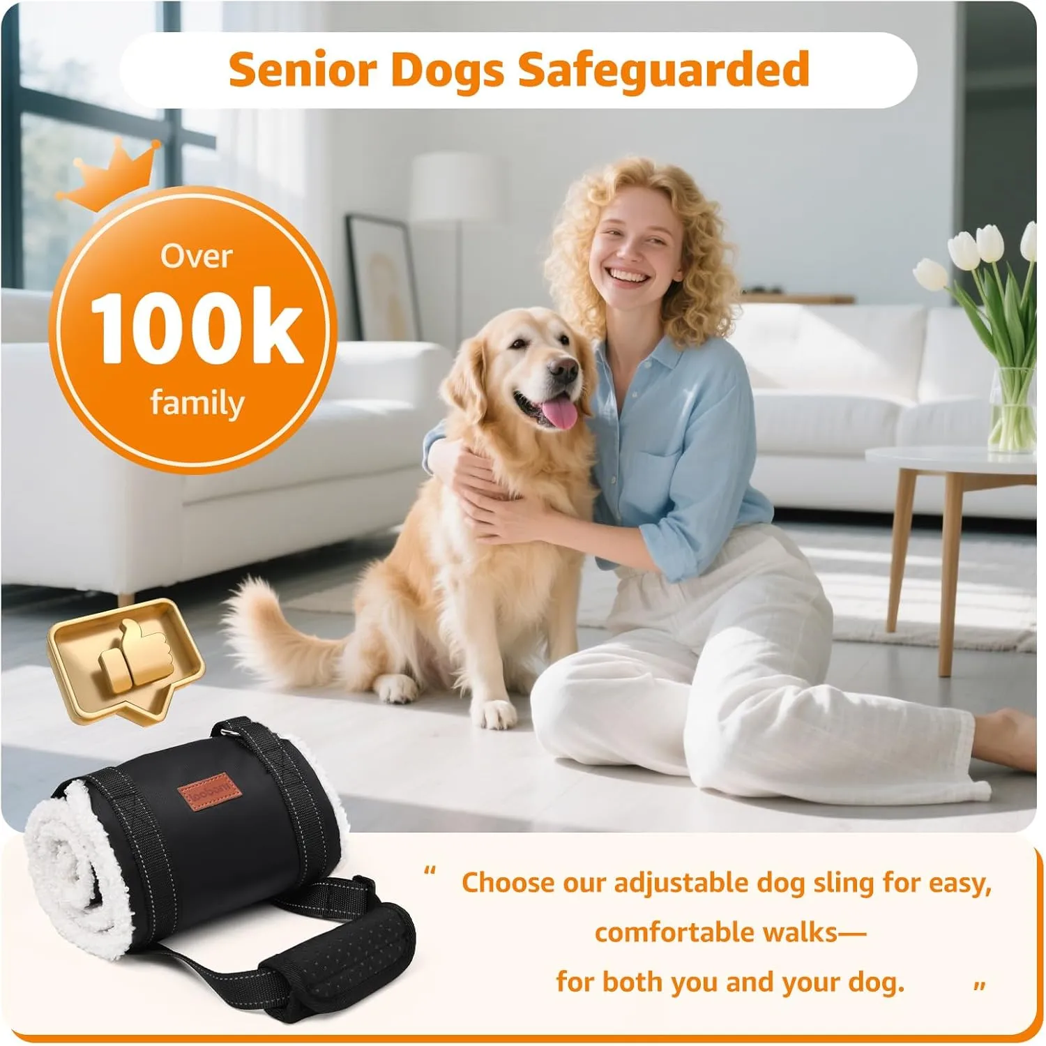 LOOBANI Portable Dog Sling for Back Legs, Hip Support Harness to Help Lift Dogs Rear for Canine Aid and Old K9 Cruciate Ligament Rehabilitation
