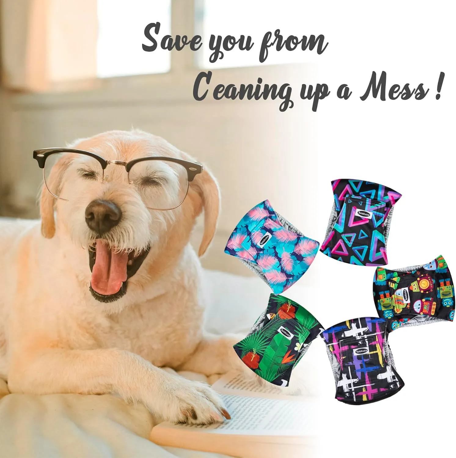 Male Dog Diapers, High Absorbing Dog Belly Bands for Male Dogs, Washable Reusable Dog Male Wraps(5 Pack)