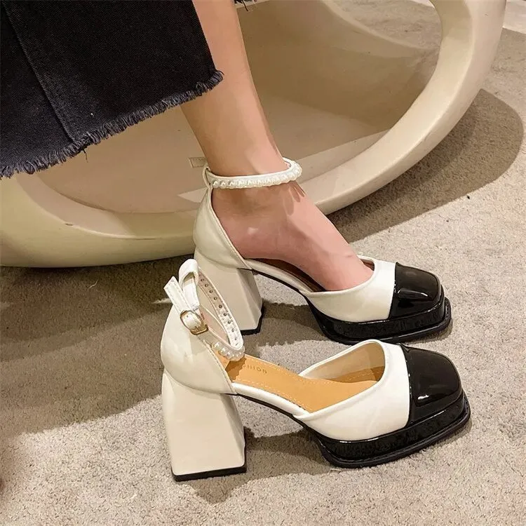 Mary Jane Pearl Chunky Heels