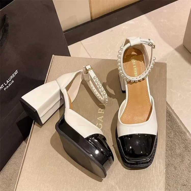 Mary Jane Pearl Chunky Heels