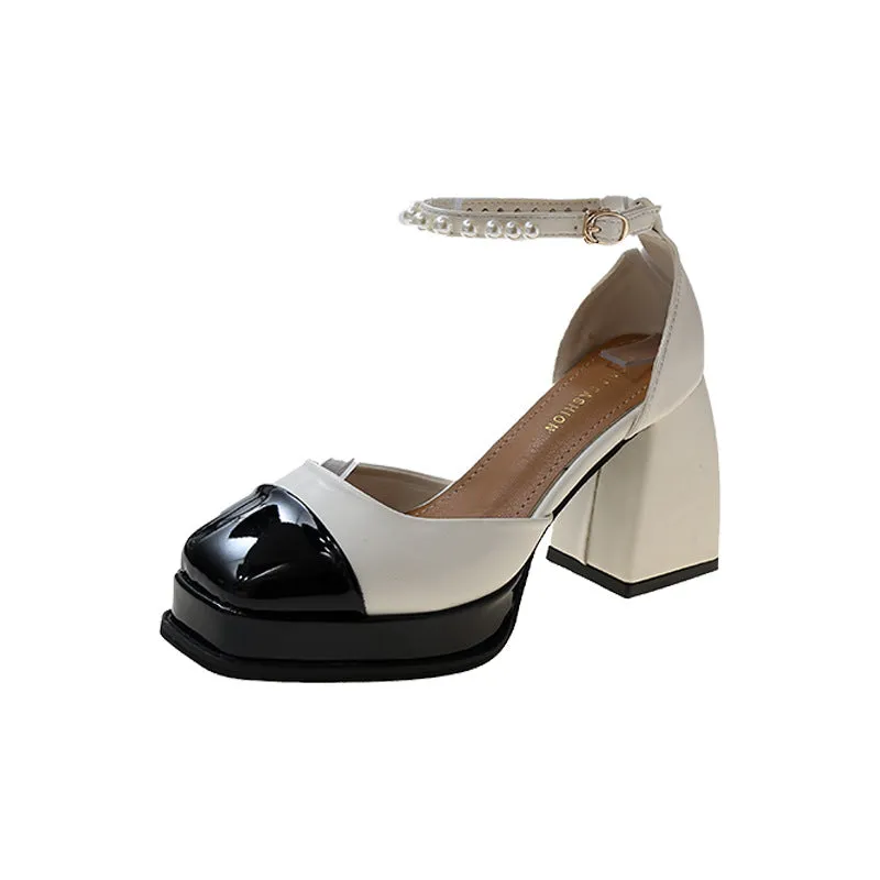 Mary Jane Pearl Chunky Heels