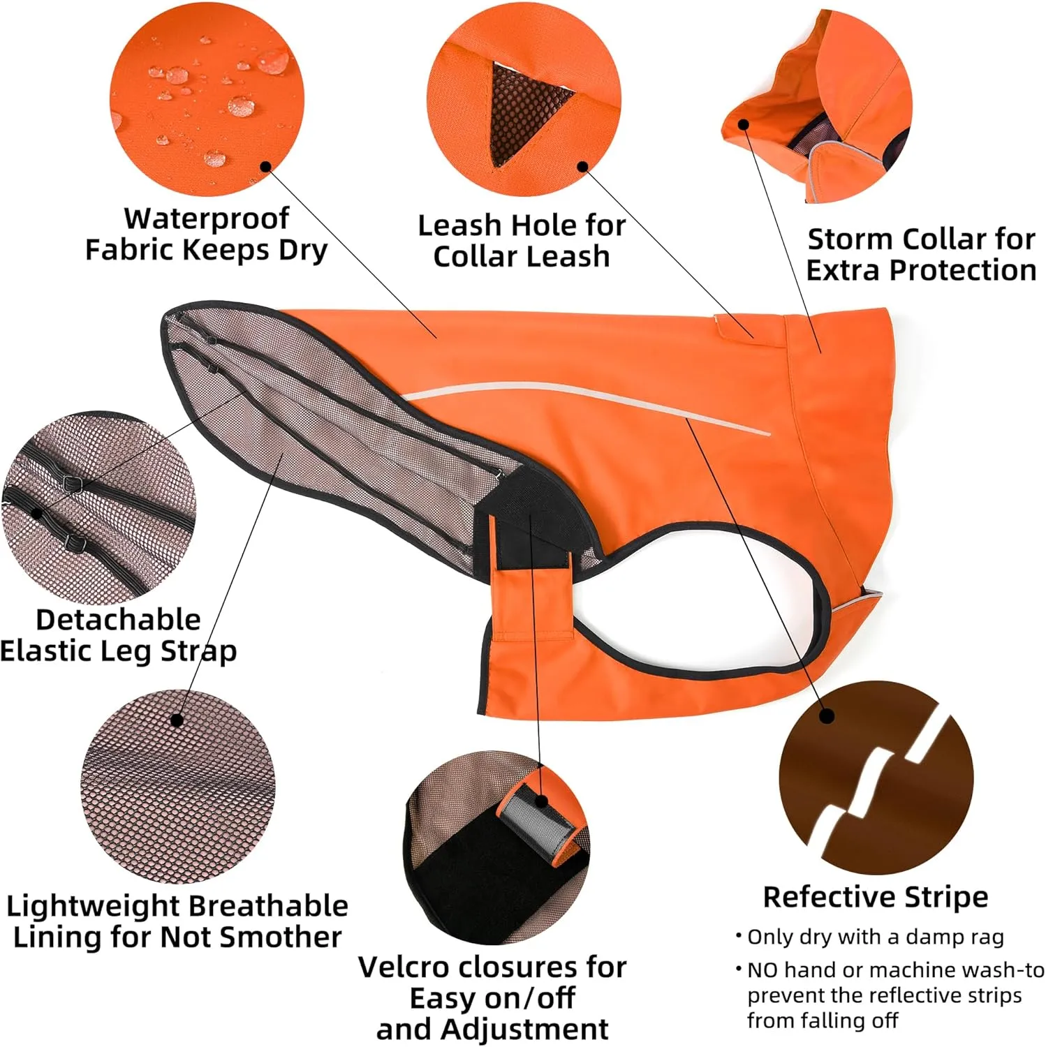 Mile High Life Dog Raincoat, Adjustable Waterproof Reflective Rain Jacket for Small Medium Large Dogs, Lightweight Breathable Pet Rain Coat with Leash Hole(Orange,M Chest 26-32")