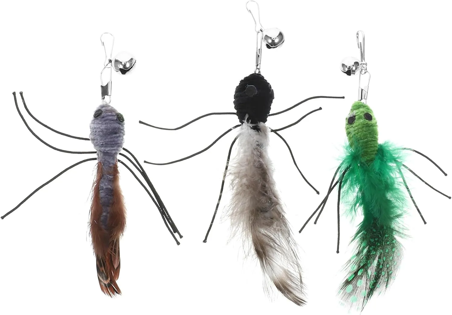 Milisten Cat Toy Wand Replacement with Bell: 3Pcs Interactive Cat Teaser Replacement Insect Attachment - Cat Furry Toy Refills for Cat Kitten Wand (Green Grey Black)