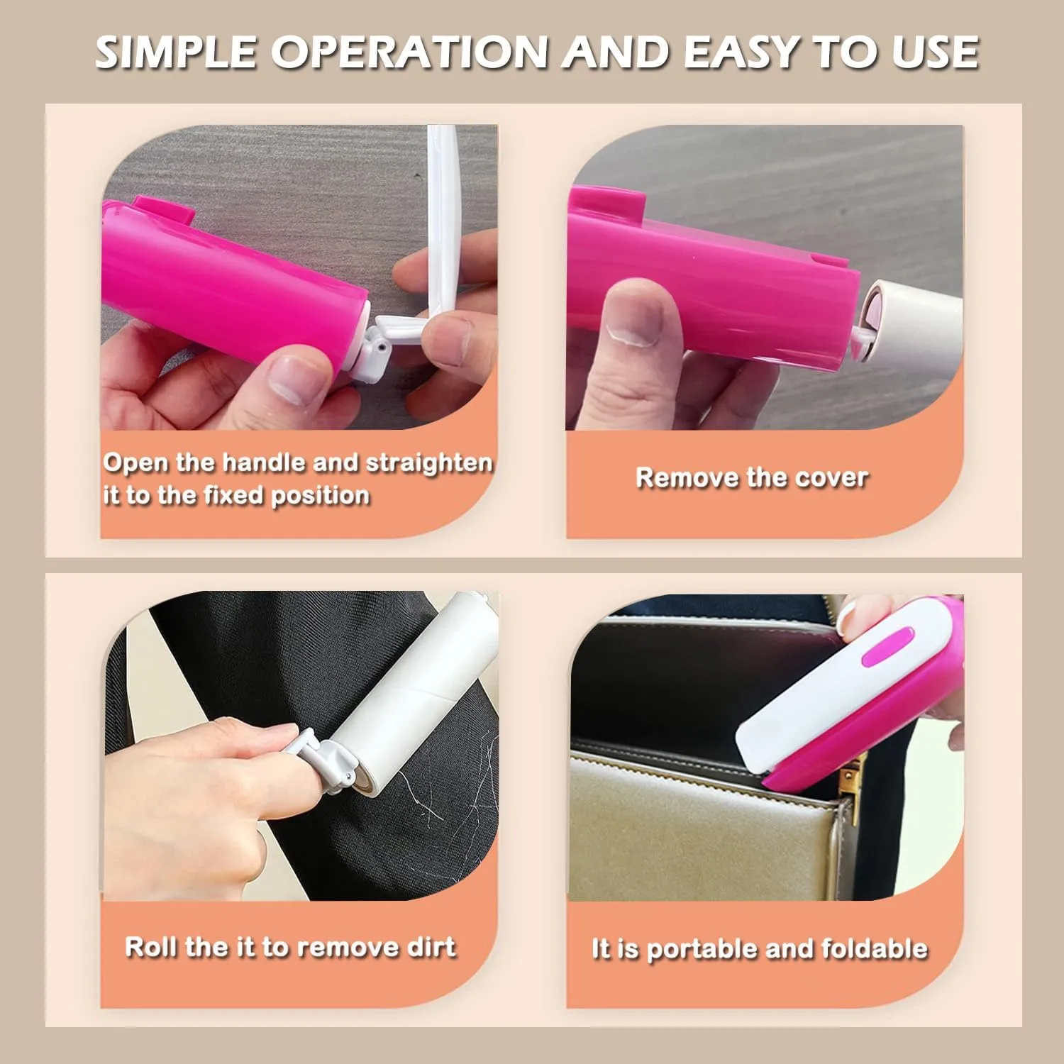 Mini Lint Roller with 150 Sheets, Travel Size Portable Lint Roller Compact Pet Hair Remover with 5 Refills, Sticky Small Lint Remover for Pocket Travel Essentials for Clothes (Pink)