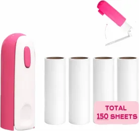 Mini Lint Roller with 150 Sheets, Travel Size Portable Lint Roller Compact Pet Hair Remover with 5 Refills, Sticky Small Lint Remover for Pocket Travel Essentials for Clothes (Pink)
