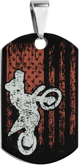 Motocross Dirt Bike USA Stainless Steel Pet ID Tags Personalized Dog Tags and Cat Tags Necklace Charm Dog Tags