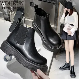 New Luxury Chelsea Boots Women Ankle Boots Chunky Winter Shoes Platform Ankle Boots Slip on Chunky Heel  Boot Brand Designer