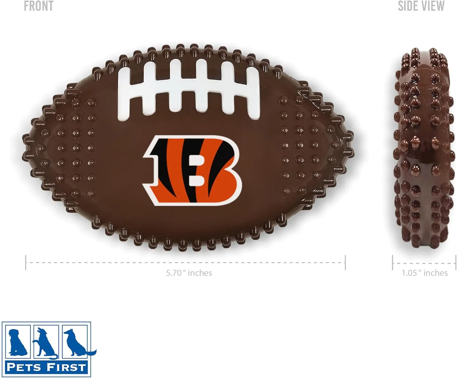 NFL Cincinnati Bengals Bacon-Flavored Dog Bone Football Chew Toy - Indestructible, Strong, Durable Toy for Aggressive Chewers