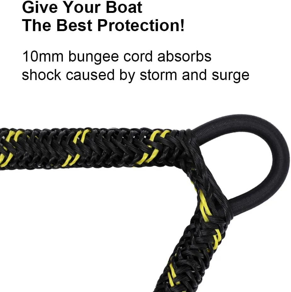 Obcursco Bungee Dock Lines for Boat, Docking Rope with 316 Stainless Steel Clips, Accessories for Jet Ski, PWC, SeaDoo, Yamaha WaveRunner, Marine, Kayak, Pontoon, Sets of Two(4ft & 6ft) (Black/Yellow)