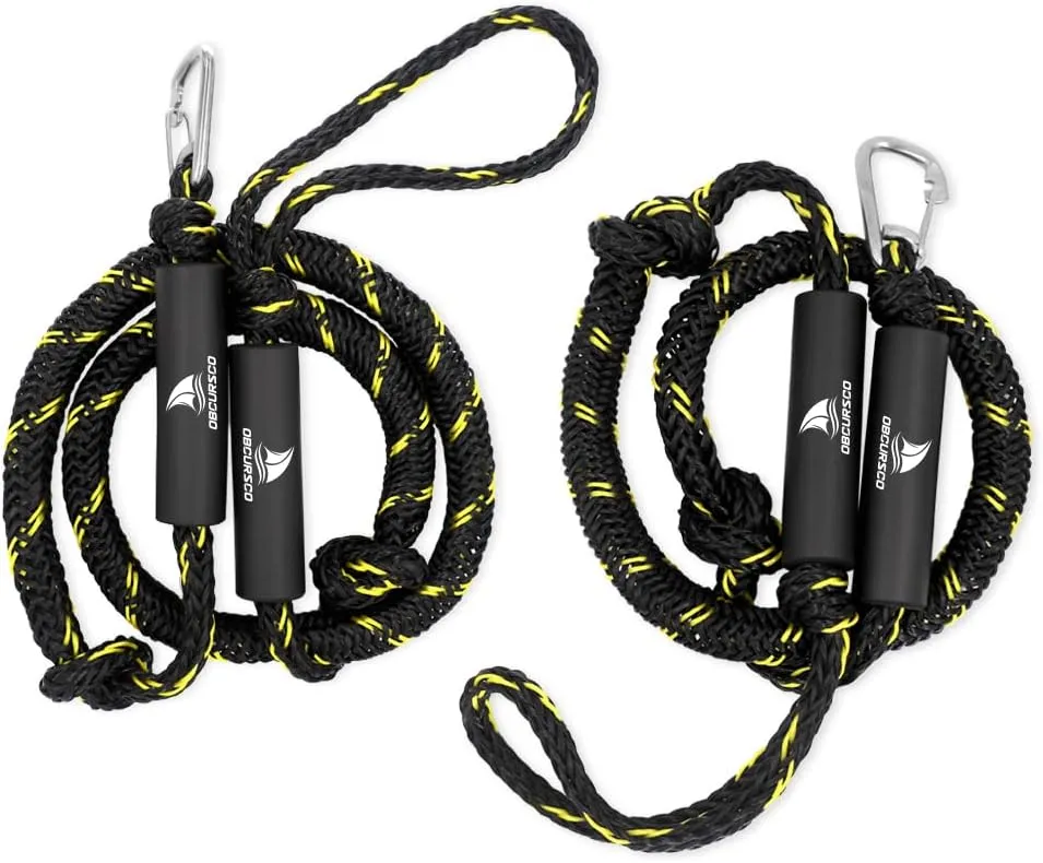 Obcursco Bungee Dock Lines for Boat, Docking Rope with 316 Stainless Steel Clips, Accessories for Jet Ski, PWC, SeaDoo, Yamaha WaveRunner, Marine, Kayak, Pontoon, Sets of Two(4ft & 6ft) (Black/Yellow)