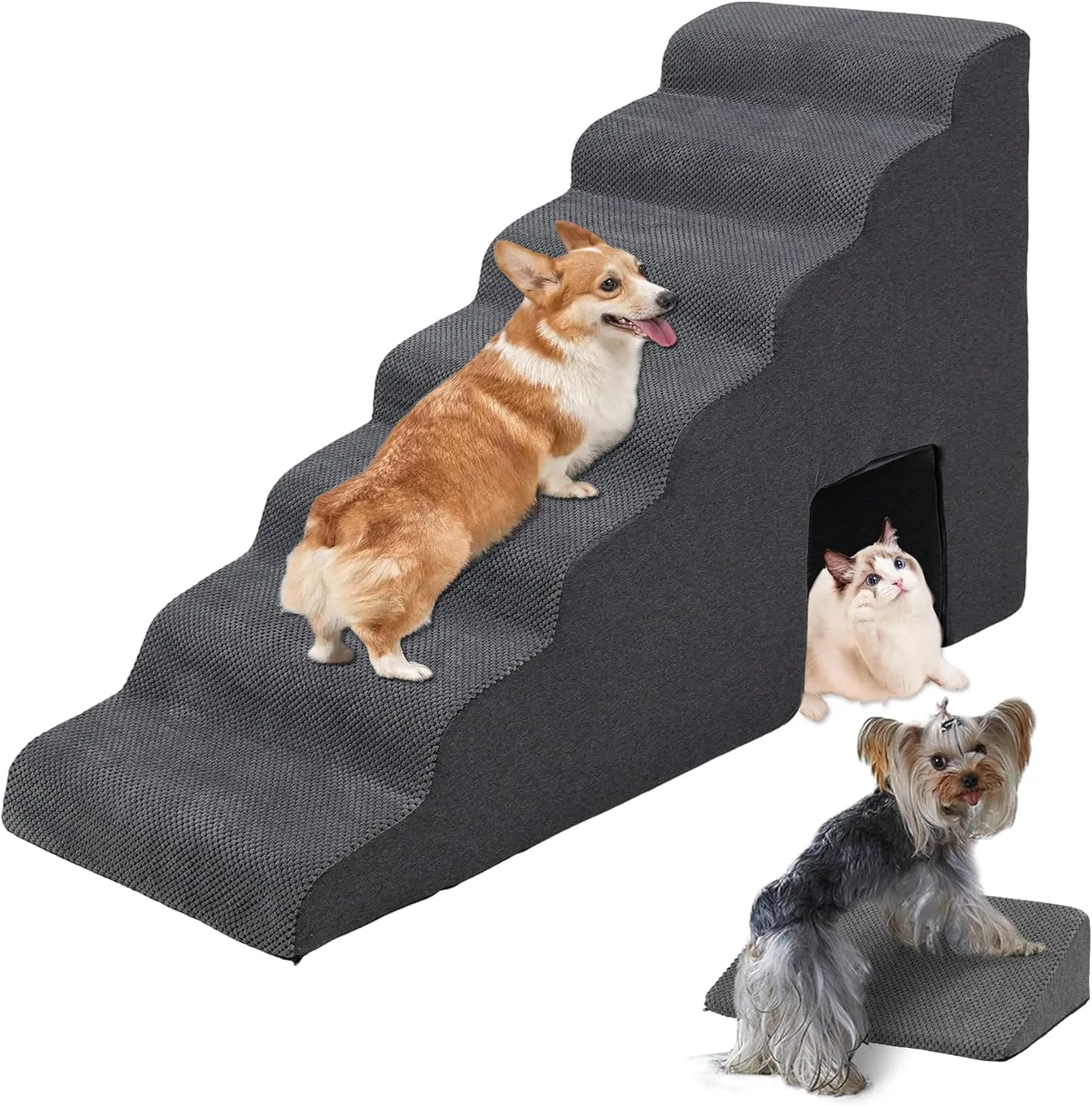 Pet Stairs for High Bed - LitaiL Stairs for Dogs to Get on Bed, 7 Steps Foam Dog Stair for Small Dogs, 35 inches Pet Steps Ramp with Washable Cover, Non-Slip Steps for Pets
