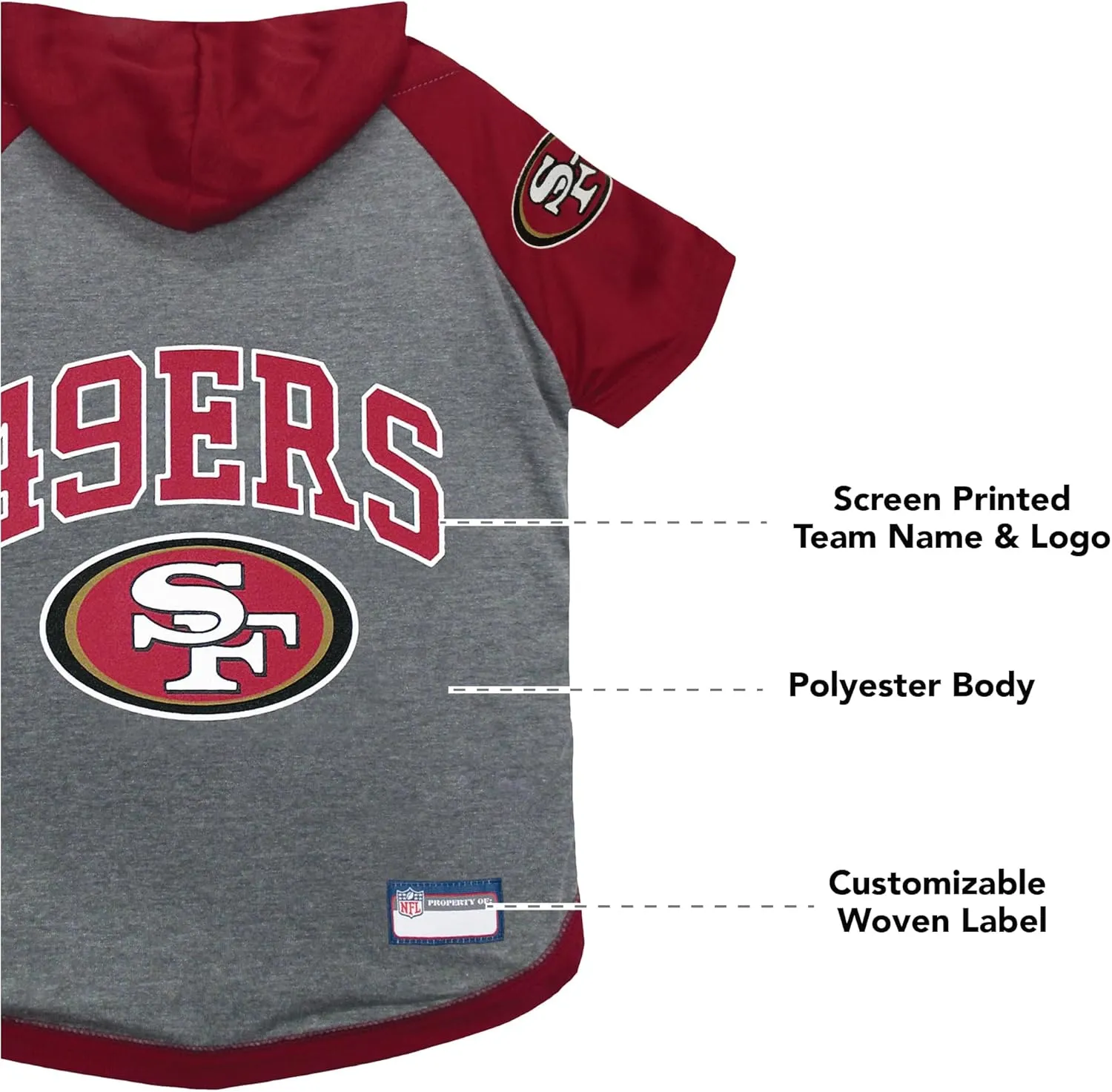 Pets First NFL San Francisco 49ers Hoodie for Dogs & Cats. | NFL Football Licensed Dog Hoody Tee Shirt, Small| Sports Hoody T-Shirt for Pets | Licensed Sporty Dog Shirt