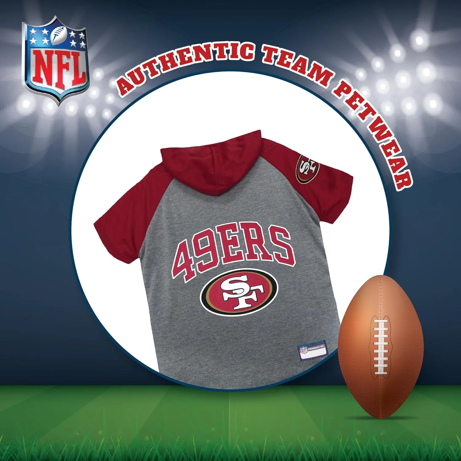 Pets First NFL San Francisco 49ers Hoodie for Dogs & Cats. | NFL Football Licensed Dog Hoody Tee Shirt, Small| Sports Hoody T-Shirt for Pets | Licensed Sporty Dog Shirt