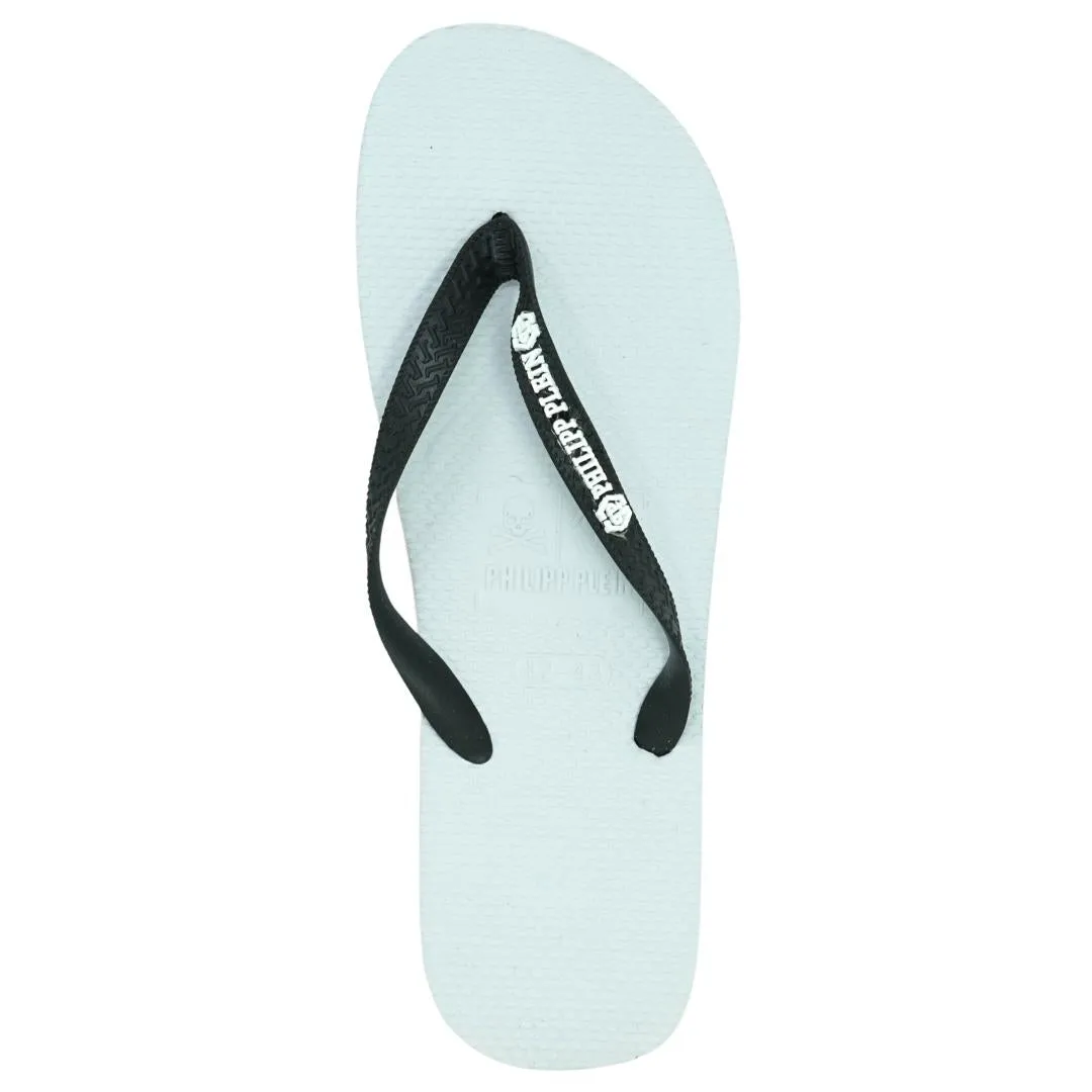 Philipp Plein Brand Logo White Flip Flops