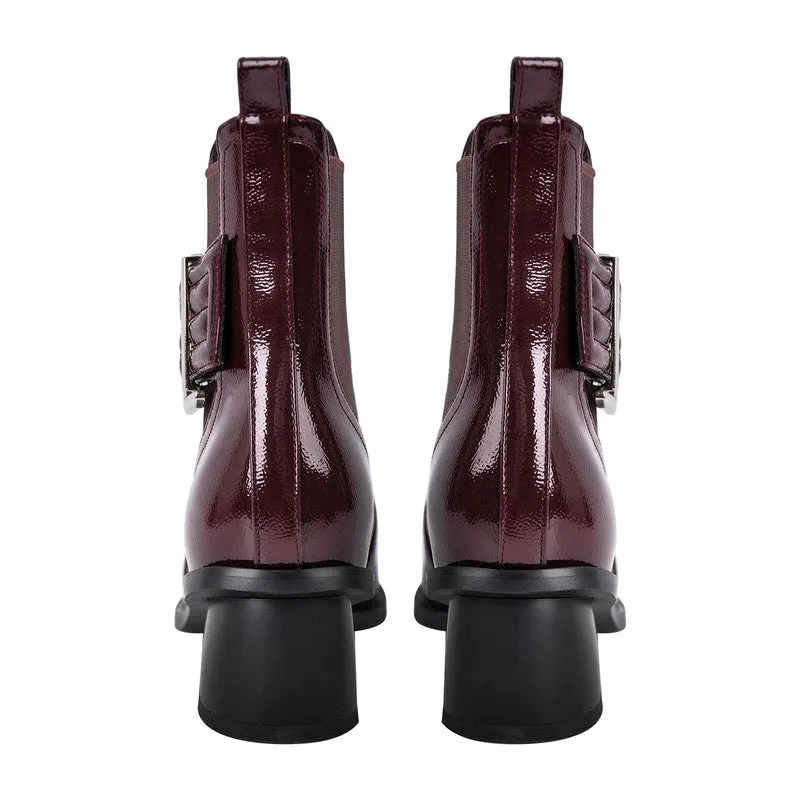 Pointed Toe Buckle Slip on Ankle Boots