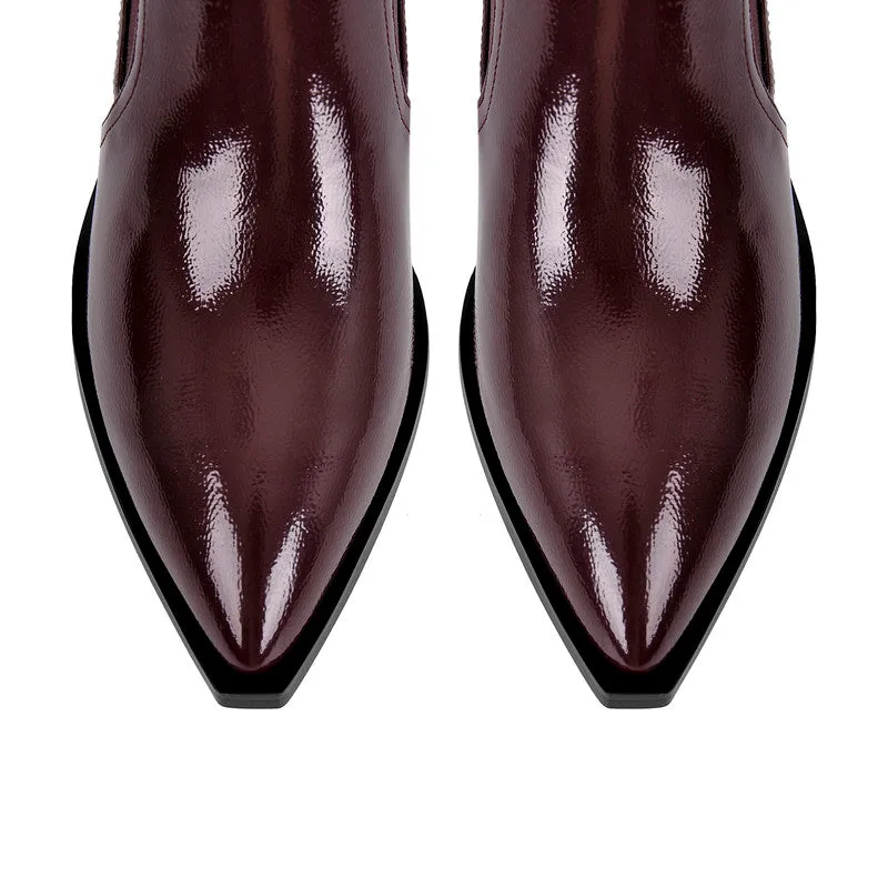 Pointed Toe Buckle Slip on Ankle Boots