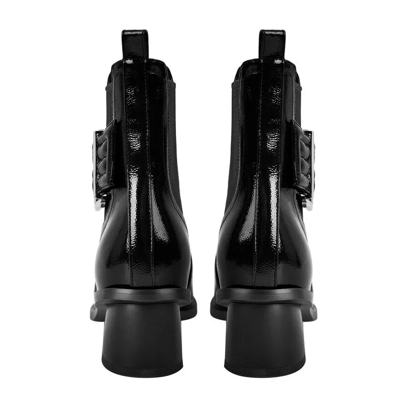 Pointed Toe Buckle Slip on Ankle Boots