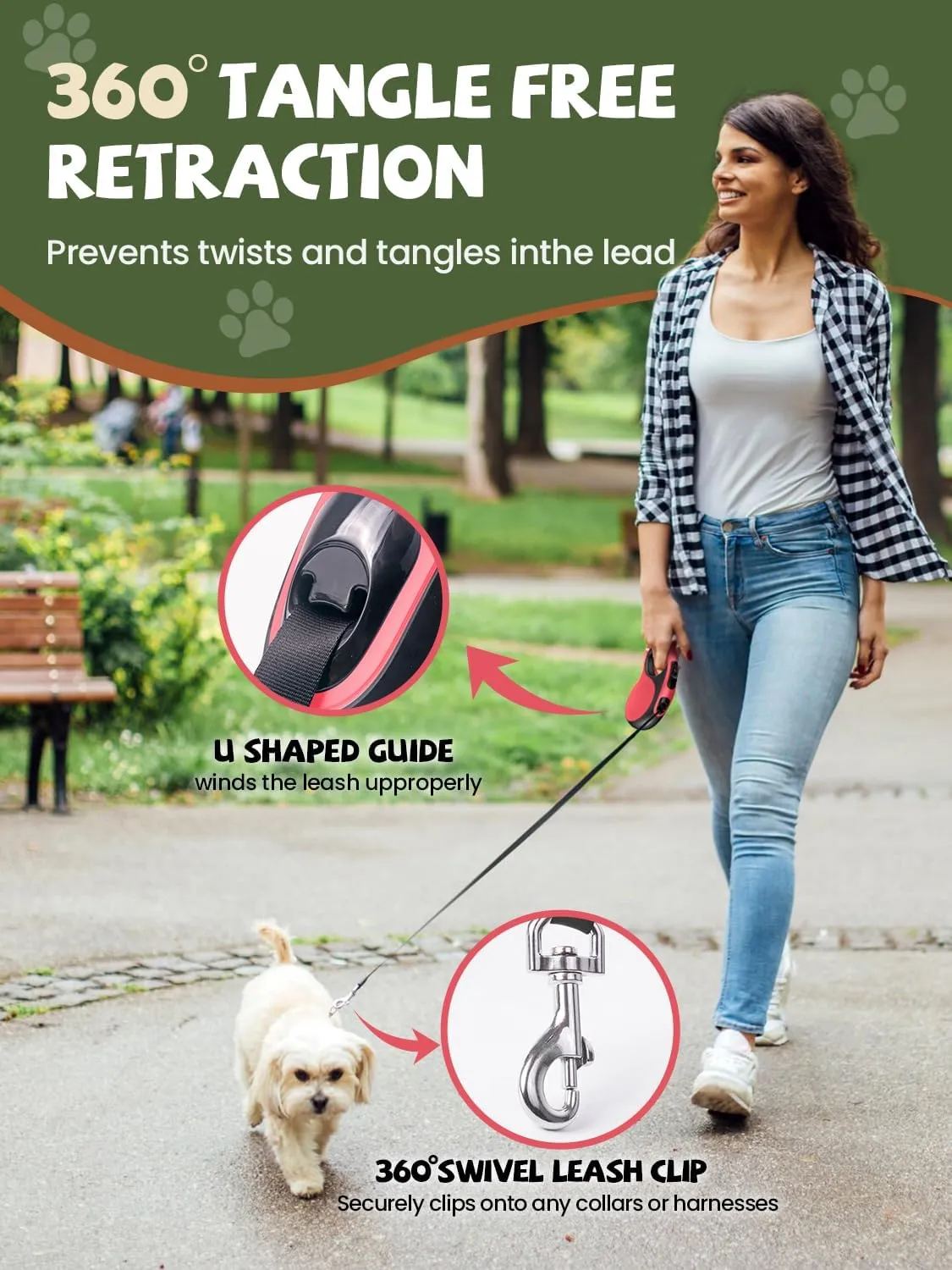 Retractable Dog Leash with Led Light, Douexio 16ft Rechargeable Walking Dog Leash for Small Medium Dogs Up to 66 lbs,360 Tangle-Free, One-Button Control, High Strength Hook