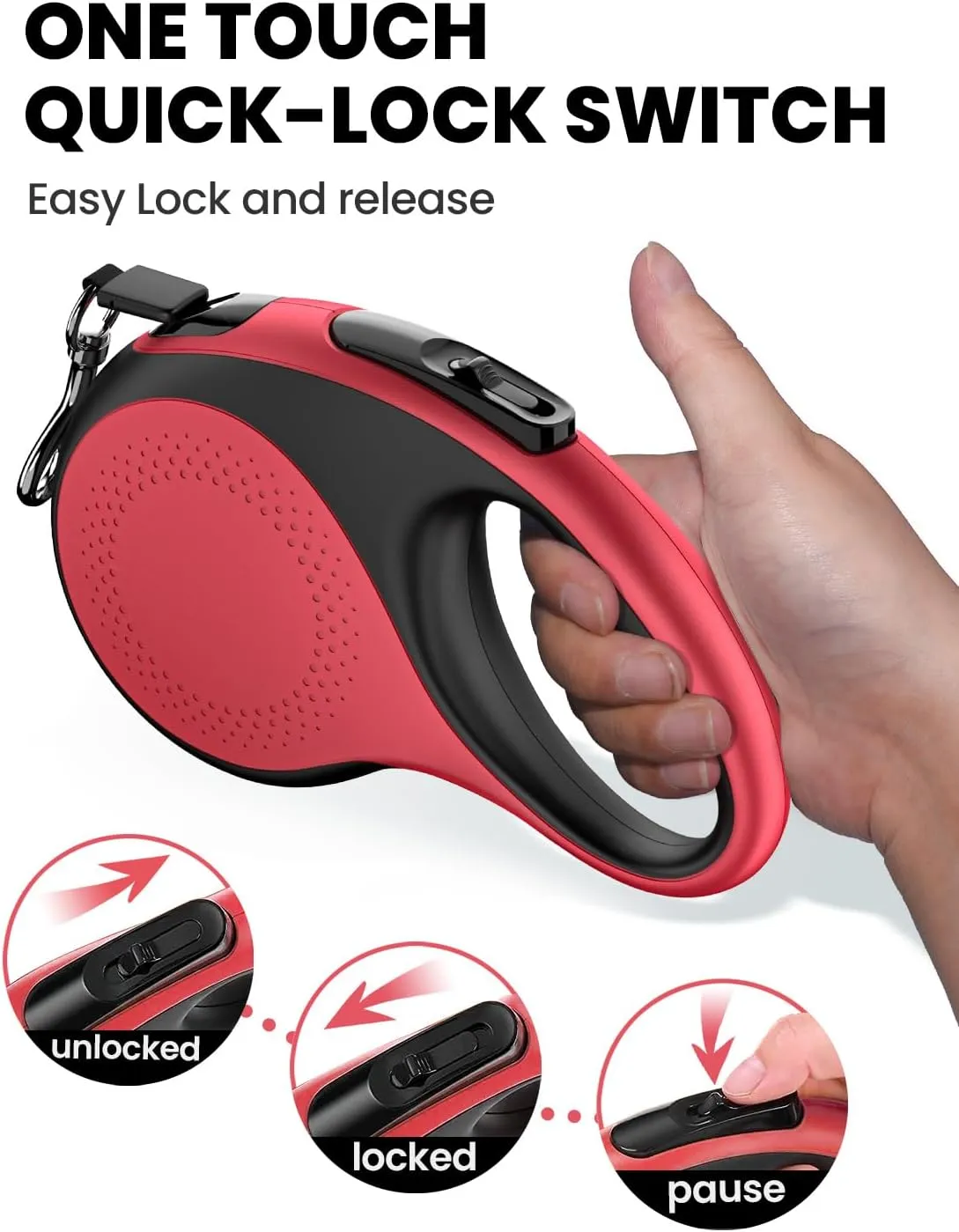 Retractable Dog Leash with Led Light, Douexio 16ft Rechargeable Walking Dog Leash for Small Medium Dogs Up to 66 lbs,360 Tangle-Free, One-Button Control, High Strength Hook
