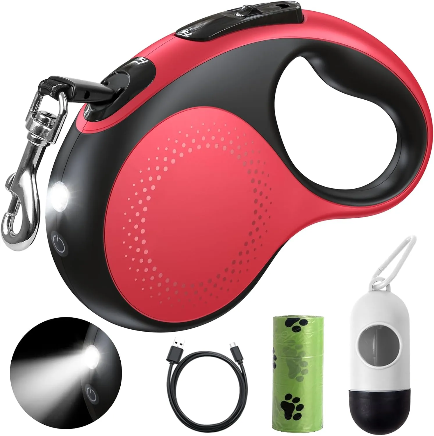 Retractable Dog Leash with Led Light, Douexio 16ft Rechargeable Walking Dog Leash for Small Medium Dogs Up to 66 lbs,360 Tangle-Free, One-Button Control, High Strength Hook