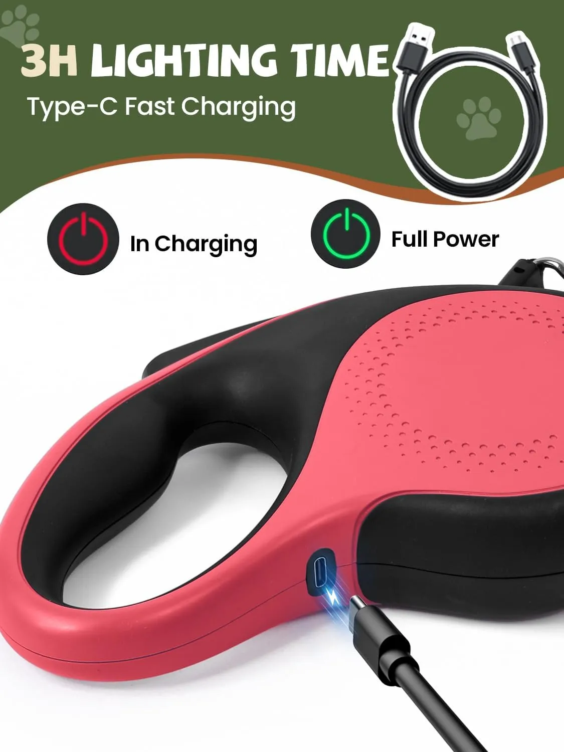 Retractable Dog Leash with Led Light, Douexio 16ft Rechargeable Walking Dog Leash for Small Medium Dogs Up to 66 lbs,360 Tangle-Free, One-Button Control, High Strength Hook