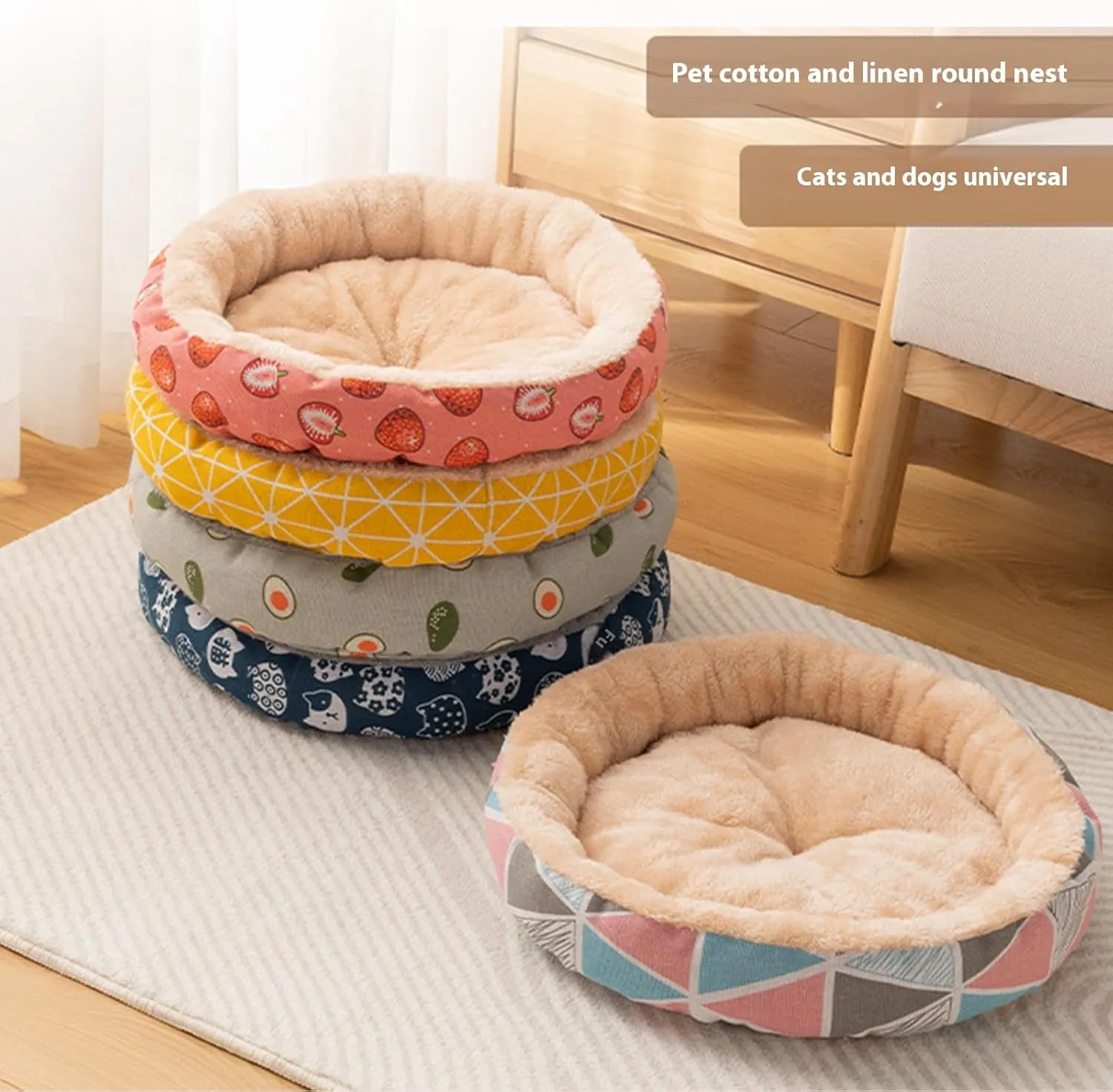 Round Donut Cuddler Round Puppy Dog Bed, Pet House Kittens Sleeping Nest Soft Self-Warming Improved Sleep Winter Warm Supplies,Universal Cat Bed Pet Mat Dog Bed Dog House Pad Round Nest Warm Pet Nest