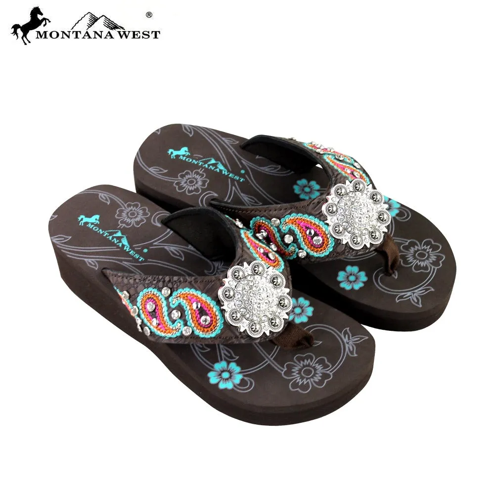 SE21-S001 Montana West Embroidered Flip-Flops By Size