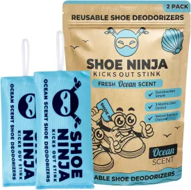 Shoe Ninja Shoe Deodorizer - Shoe Odor Elimination with Activated Charcoal, Versatile and Reusable Shoe Smell Remover, Boxing Glove Deodorizer, and Shoe Freshener, Great for Sports - 1 Pack Count of 2