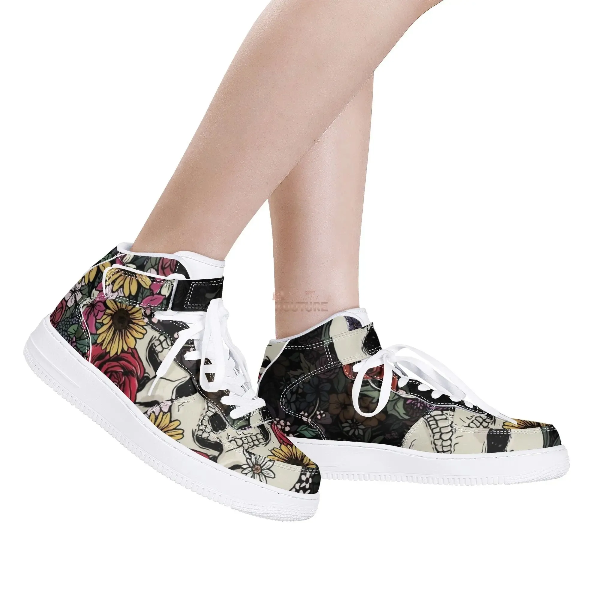 Skull of Roses High Top Leather Sneakers