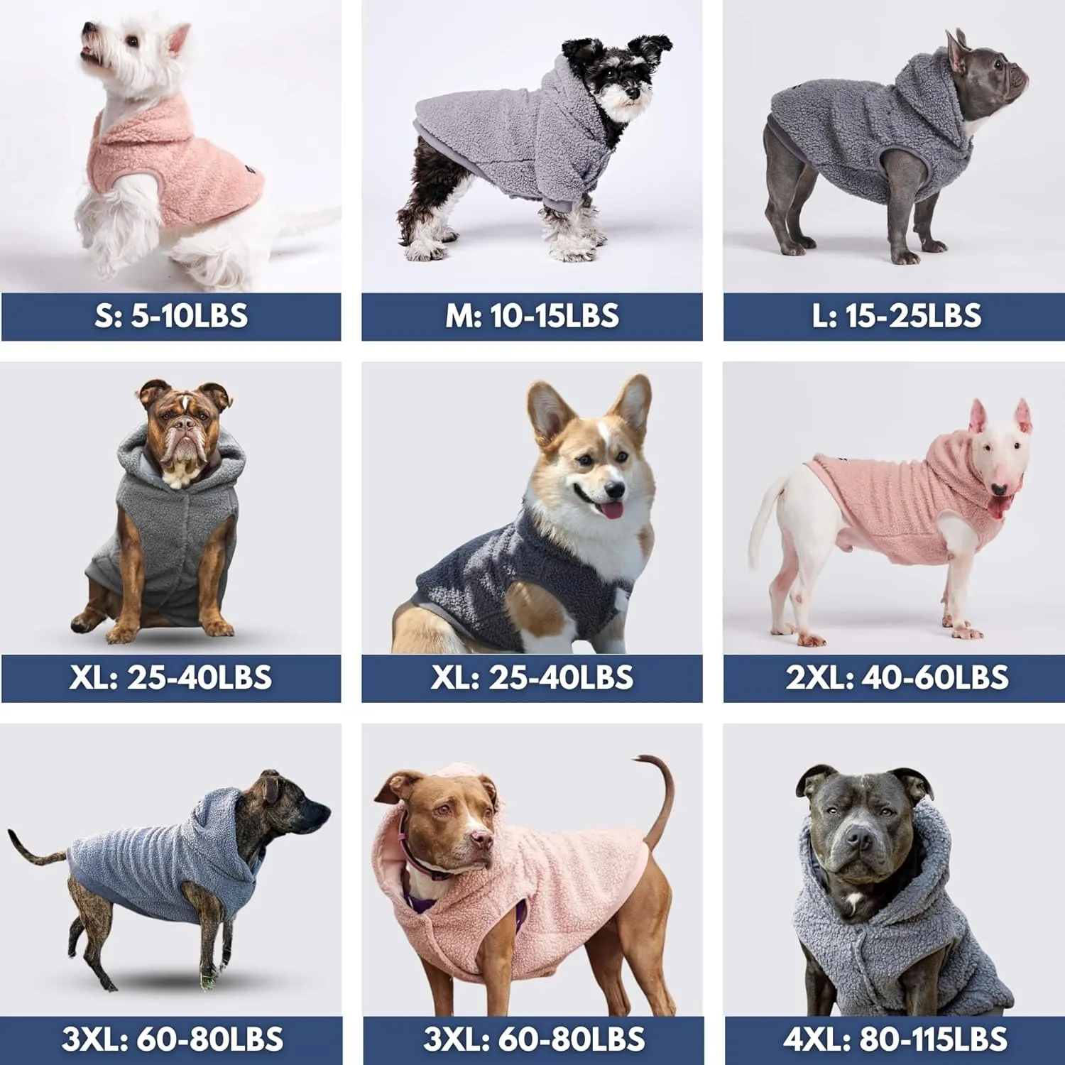 Spark Paws Teddy Dog Sweater - Sherpa Hooded Vest with Warm Fleece Lining, Winter Coat Suitable for Small Medium Large XL XXL Breeds - Grey - M