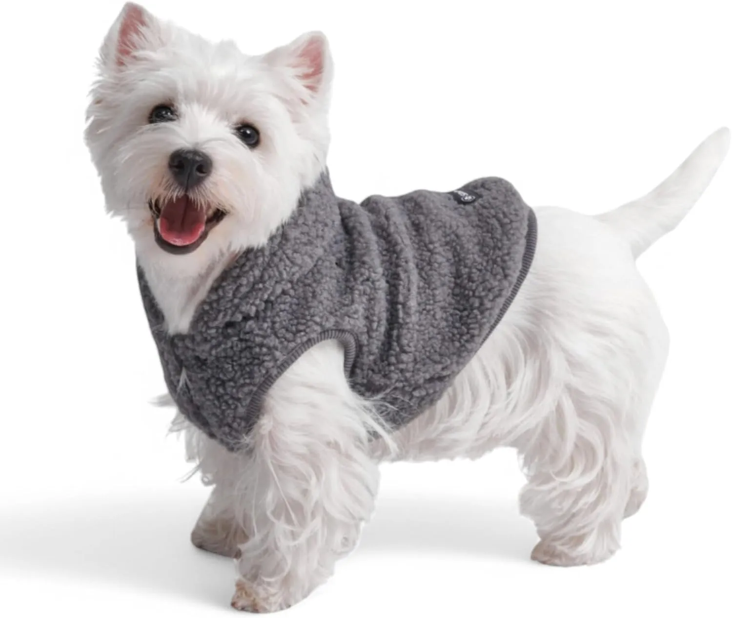 Spark Paws Teddy Dog Sweater - Sherpa Hooded Vest with Warm Fleece Lining, Winter Coat Suitable for Small Medium Large XL XXL Breeds - Grey - M