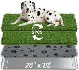 Stainless Steel Dog Grass Pad with Tray, 28'' x 20'' Dog Litter Box with 2pcs Reusable Artificial Grass Mats, Dog Grass Potty Tray with Washable Dog Pee Pad for Balcony Indoor Outdoor Use